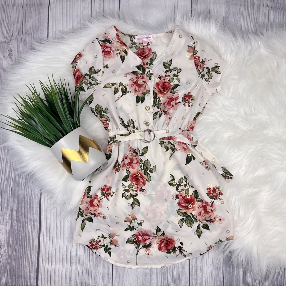 Stella Tweed Girls 6x Rose Print Dress Floral